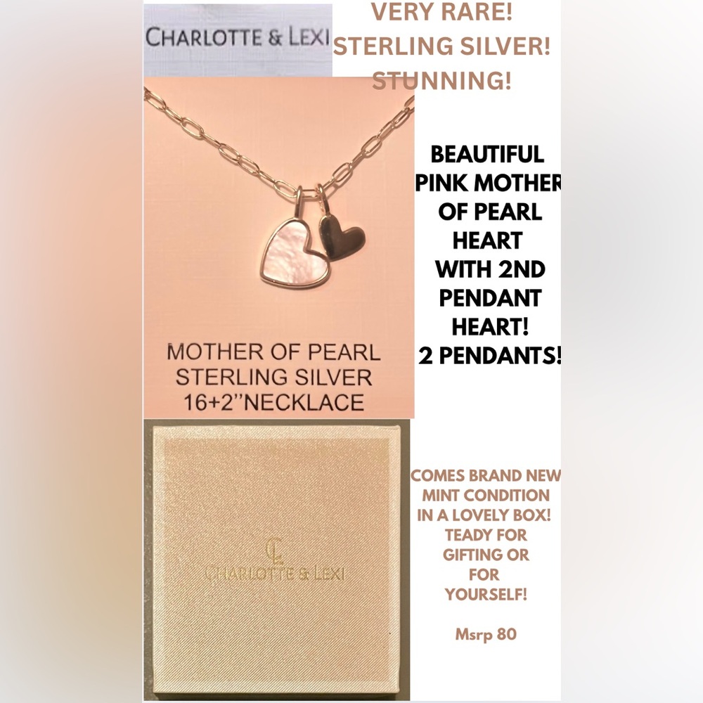 NIB! CHARLOTTE & LEXI STERLING SILVER & REAL MOTHER OF PEARL PINK NECKLACE!